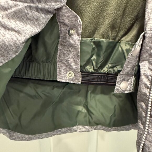 Gap Puffer Kids Warmest Jacket Style Winter Coat Heather Gray & Green Fleece 5y